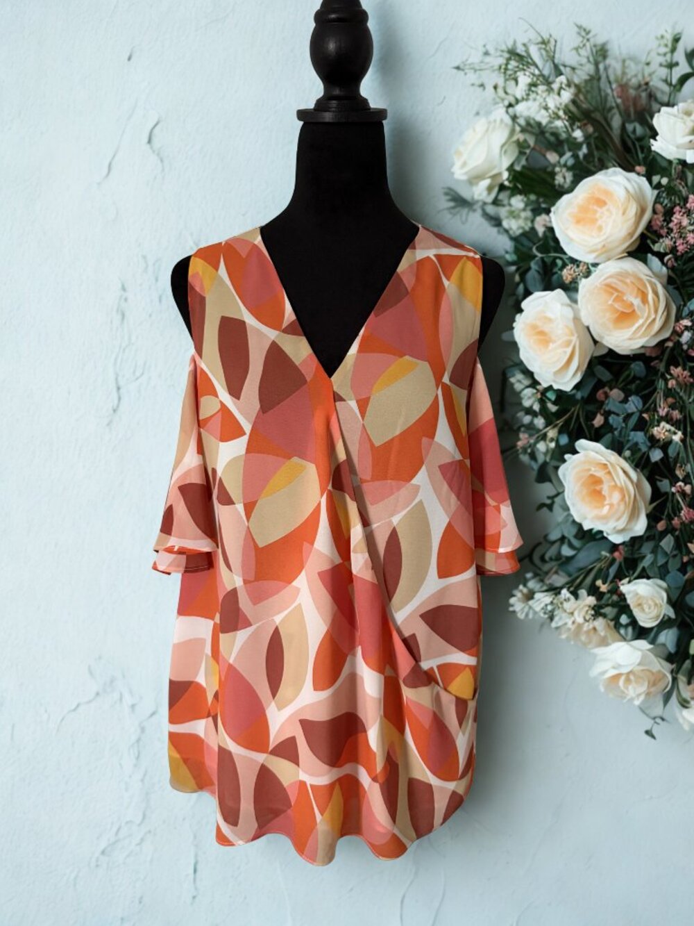 Multi Colored Orange, Tan and Mauve Top - Never Worn